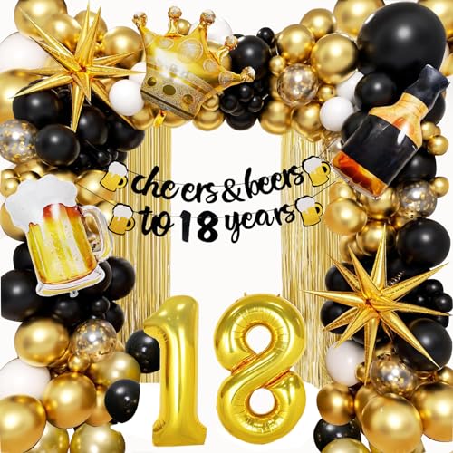18. Geburtstag Deko ,18.Geburtstag Junge Mädchen,148 Stück Schwarz und Gold Ballons, Ballon-Set , Banner, Folienvorhänge, Whisky-Folienballons 18. Geburtstag Deko ,18.Geburtstag Junge Mädchen,148 Stück Schwarz und Gold Ballons, Ballon-Set , Banner, Folienvorhänge, Whisky-Folienballons von Generic