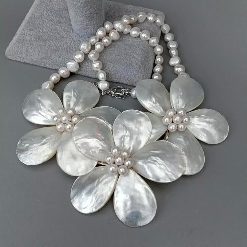 19" Weiße Zuchtperle, ockerfarbene Muschelblume, handgefertigte Statement-Halskette 19" Weiße Zuchtperle, ockerfarbene Muschelblume, handgefertigte Statement-Halskette von Generic