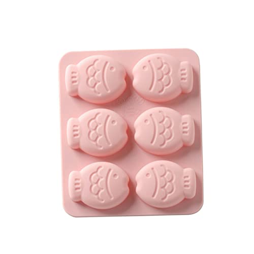 1pc 6 Loch Cartoon Fisch Silikonseife Formen Kuchen Süßigkeiten Schokoladenbrot Fudge Küche Backform Backware Handgemachte Seife Making Silikonform (rosa) von Generic