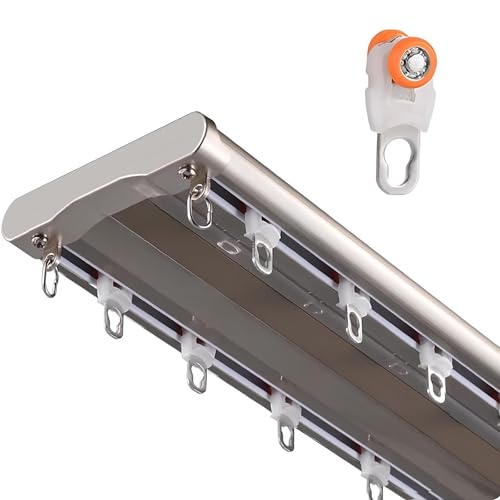 2-Läufige Vorhangschiene Deckenmontage, Leise Doppelreihige Aluminium Gardinenleisten für Wohnzimmer Schlafzimmer Vorhänge, Vorgebohrt(Gray,2m(2 * 1m)) von Generic