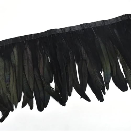 2 Meter Hahnfedern auf Klebeband, Quaste, Fransenband, Feder, Kleidung, Dekoration, Schwarz, 25–30 cm von Generic