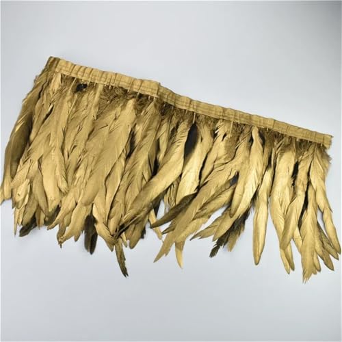 2 Meter Hahnfedern auf Klebeband, Quaste, Fransenband, Feder, Kleidung, Dekoration, Spray, Gold, 20–25 cm von Generic