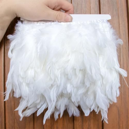 2 Meter natürliche Hühnerfeder-Bordüre, 10–20 cm, Hahnfedern, Band, Partykleid, Kleidung, Nähzubehör, Weiß, 2 Meter von Generic