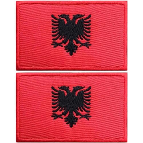 2 Pcs Albanien Flagge Patches Bestickte Taktische Militärische Moral Patch Applique Fastener Haken Und Schleifeneisen Nähen Auf Albanischemblem von Generic