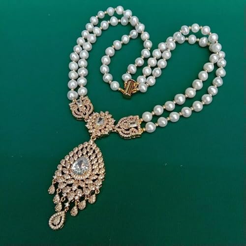 2 Stränge weiße Zuchtperlen Cz Pave Anhänger Halskette Collier Schmuck 2 Stränge weiße Zuchtperlen Cz Pave Anhänger Halskette Collier Schmuck von Generic