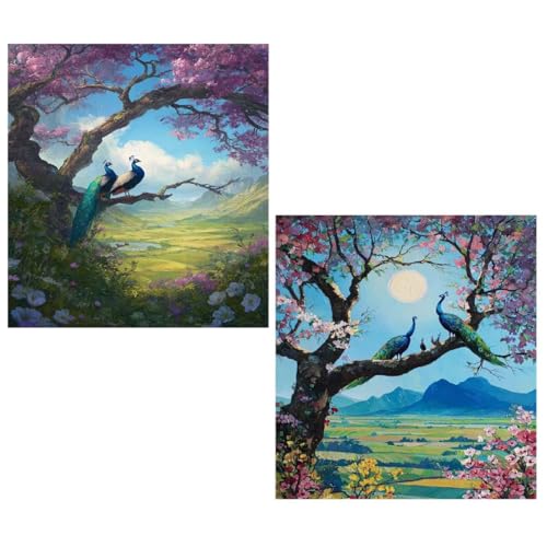 2 Stück Diamond Painting Erwachsene 60x90cm Diamond Painting Blume with Full set Eckige Steine Zubehör,DIY 5D Diamant Malerei Bilder Pfau Crystal Art Mosaikherstellung Basteln Décor Geschenke TY250 von Generic