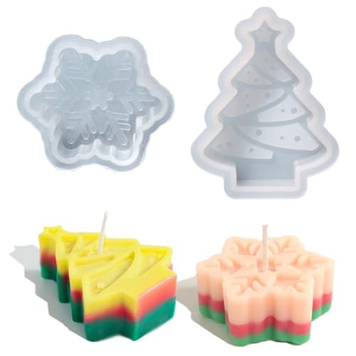 2 Stück Weihnachtsbaum-Schneeflockenförmige Kerzenformen, 3D-Weihnachts-Silikonformen für selbstgemachte Kerzenseife, Epoxidharz, Schokolade, Kuchendekorationen, Weihnachtsdekoration 2 Stück Weihnachtsbaum-Schneeflockenförmige Kerzenformen, 3D-Weihnachts-Silikonformen für selbstgemachte Kerzenseife, Epoxidharz, Schokolade, Kuchendekorationen, Weihnachtsdekoration von Generic