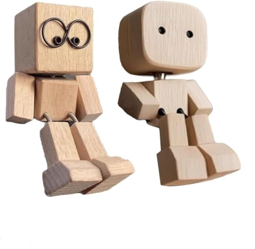 2 Stück schüttelnde Holzfigur, handgefertigte Holzpuppe mit schüttelnden Füßen, lustige Holzdekoration for den Schreibtisch, Auto-Armaturenbrett-Dekoration for Reisen, Pendeln und Zuhause(2PCSC) von Generic