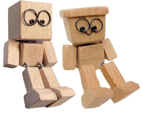 2 Stück schüttelnde Holzfigur, handgefertigte Holzpuppe mit schüttelnden Füßen, lustige Holzdekoration for den Schreibtisch, Auto-Armaturenbrett-Dekoration for Reisen, Pendeln und Zuhause(2pcsA) von Generic
