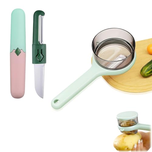 2-in-1-Gemüseschäler mit Aufbewahrungsbox, doppelseitiger Edelstahl-Obstschäler, leicht zu reinigende Schäler für Zuhause, Küche, Obstschäler, Zubehör, 2 Stück (Farbe-C) von Generic