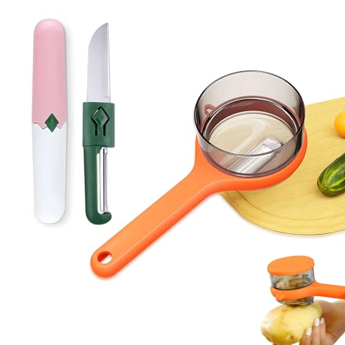 2-in-1-Gemüseschäler mit Aufbewahrungsbox, doppelseitiger Edelstahl-Obstschäler, leicht zu reinigende Schäler für Zuhause, Küche, Obstschäler, Zubehör, 2 Stück (Farbe D) von Generic