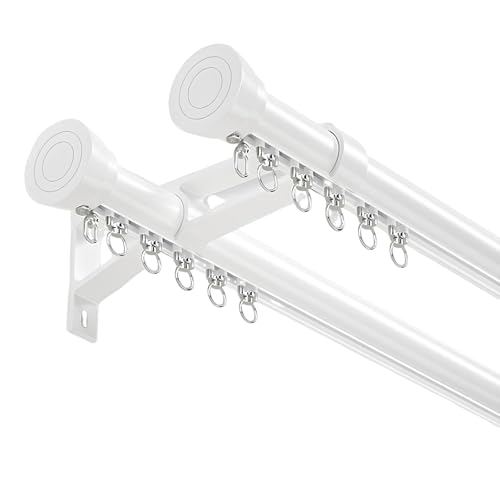 2-läufig Gardinenstange Mit Geräuscharmen Rollen | Vorhangstange Aus Aluminium Mit Halterung Und Enden Für Schlafzimmer, Wohnzimmer Und Küche(White,5m(4 * 1.25m)) von Generic