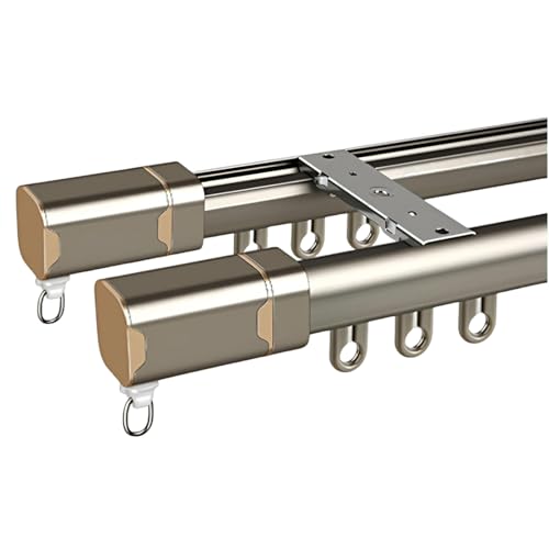 2-läufig Vorhangschiene, Deckenmontage/Wandmontage, Gardinenstange aus Aluminium mit geräuscharmen Rollen, für Raumteiler, Sichtschutzvorhänge, Büro, Wohnzimmer(Champagne-a,1m) von Generic