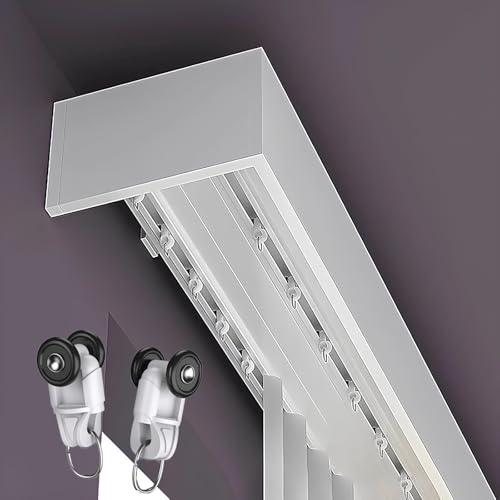 2-läufig Vorhangschiene mit Blende, 3-in-1- Gardinenschiene, Deckenmontage/Wandmontage, Vorhangkästen für Über Fenstern, Komplettes Zubehör und Röllchen(Wall,1.40m) von Generic