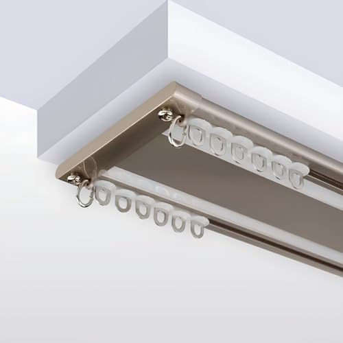 2-läufige Gardinenschiene, Deckenmontage Aluminium Vorhangschiene, Vorgebohrt, Komplettset Mit Zubehör, Für Schiebevorhang Privatsphäre(Champagne,4.8m(4 * 1.2m)) von Generic