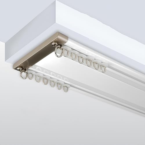 2-läufige Gardinenschiene, Deckenmontage Aluminium Vorhangschiene, Vorgebohrt, Komplettset Mit Zubehör, Für Schiebevorhang Privatsphäre(White,4.8m(4 * 1.2m)) von Generic