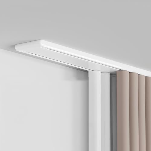 2-läufige Gardinenschiene, Vorhangschiene Aluminium, Vorgebohrt, Deckenmontage, für Privatsphäre und Heimdekoration(White,4.8m(4 * 1.2m)) von Generic