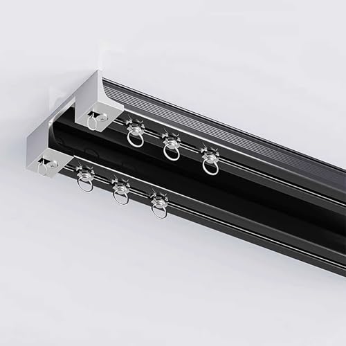 2-läufige Schwerlast-Gardinenschiene Zweireihige Vorhangschiene Gardinenstange aus Aluminium Inkl. Befestigungsmaterial for Schiebevorhang(Black,4m(13.1ft)) von Generic