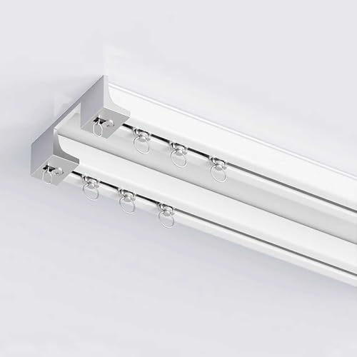 2-läufige Schwerlast-Gardinenschiene Zweireihige Vorhangschiene Gardinenstange aus Aluminium Inkl. Befestigungsmaterial for Schiebevorhang(White,6m(19.7ft)) von Generic