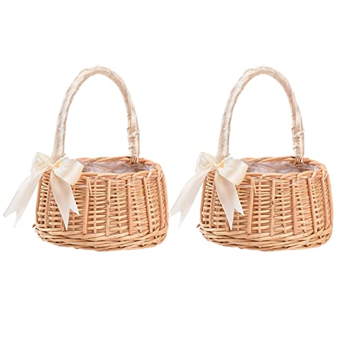 2-teiliges Hochzeits-Blumenmädchen-Körbe-Set, Picknickkorb mit Griffen und Einlagen, Rattan-Blumenkorb, Blütenblattkorb, Süßigkeiten-Aufbewahrungskorb, Weiß 2-teiliges Hochzeits-Blumenmädchen-Körbe-Set, Picknickkorb mit Griffen und Einlagen, Rattan-Blumenkorb, Blütenblattkorb, Süßigkeiten-Aufbewahrungskorb, Weiß von Generic