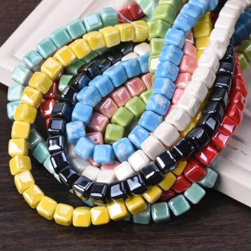 20 Stück glänzend glasierte 6 mm 8 mm 10 mm Würfel Keramik Porzellan lose Perlen DIY Schmuck-zufällig gemischt-8 mm von Generic