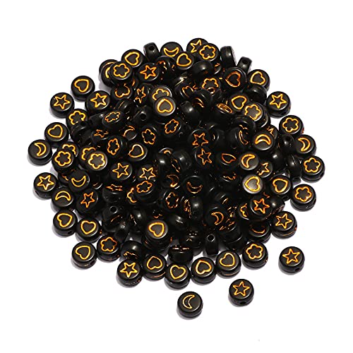 Generic 200 Stück schwarze, flache, runde Acrylperlen, lose Perlen, Pony-Scheibe, Münze mit Herz, Stern, Mond, Blume, Abstandshalter für DIY-Schmuckherstellung, Armbandherstellung Generic 200 Stück schwarze, flache, runde Acrylperlen, lose Perlen, Pony-Scheibe, Münze mit Herz, Stern, Mond, Blume, Abstandshalter für DIY-Schmuckherstellung, Armbandherstellung von Generic