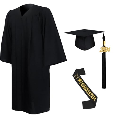 2024 Unisex Abschlusskappe und Kleid, Junggesellen-Kostüm-Set mit Bommel für Abschlusszeremonie 2024 Unisex Abschlusskappe und Kleid, Junggesellen-Kostüm-Set mit Bommel für Abschlusszeremonie von Generic