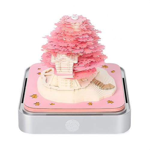 2026 Kalender Memo Pad, 3D Papier Schnitzerei Kunst, Zeitstück Schreibtischkalender Notizblock mit Licht, DIY Kreative Desktop Dekoration für Freunde, Kollegen, Schlossform (pink tree house, 1pcs) von Generic