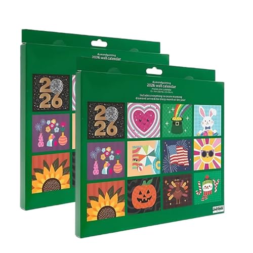 2026 Wandkalender Diamond Malerei Kit, 2026 Creative Diamond Art Desk-Kalender mit Applikator und 95 Edelsteinbeuteln, All-inclusive 12-Monats-DIY-Set, verschiedene kreative Muster (2pcs) von Generic