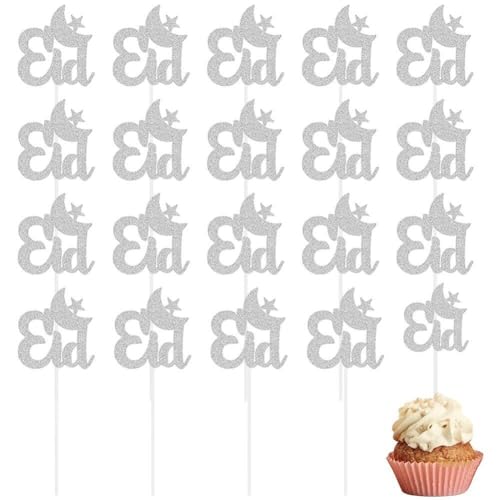 20pcs Eid Mubarak Cupcake Topper Glitzer Cupcake Topper Star Moon Cake Dekor Islam Kuchen Dekorationen Für Muffin -kuchen -dekorationen von Generic