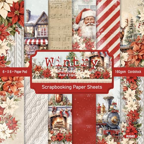 24 Blatt 15,2 x 15,2 cm Vintage Weihnachten Scrapbook Papier einseitiger Karton für Scrapbooking, Tagebuch, Fotoalbum (R2562) von Generic