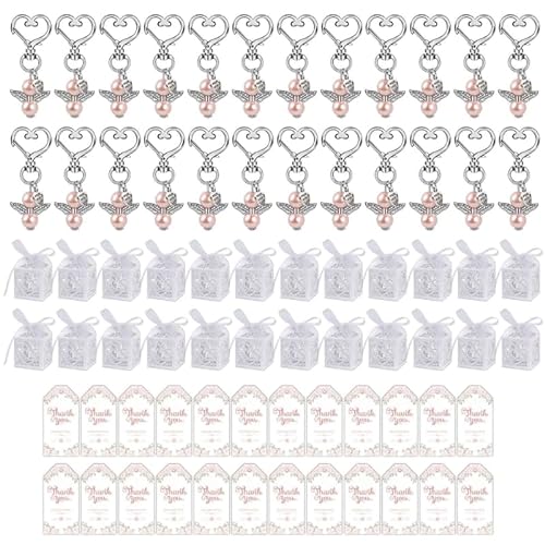 24 Sets von Perlen Schlüsselanhänger Gastgeschenk für Taufe mit Geschenkboxen Danksagungsetiketten für Junggesellinnenabschied Dekoration für Babyparty von Generic