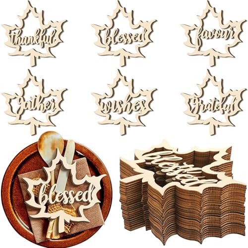 24 Stück Thanksgiving Holzausschnittplatten Dekor mit Seilen Baumhandwerk Esstisch Dankbare Ernte Herbst Herbst Dekorationen Zubehör (Ahornblatt) von Generic