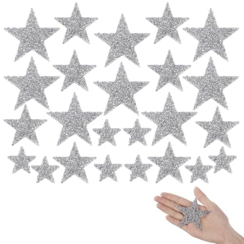 24 Stück glitzernde Sterne Applikationen, 3 Größen Glitzer Strass Bügelbilder für Kleidung, Taschen, Schuhe und mehr von Generic