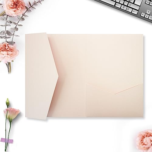 25 Stück A7 Taschen-Einladungen (13 x 18 cm) dreifach gefaltete Hochzeitseinladungskarten für 12,7 x 17,8 cm Einladungen, Hochzeit, Brautparty, Verlobung, Geburtstag, Sweet 16 (Pearl Blush) von Generic
