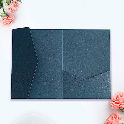 25 Stück A7 Taschen-Einladungen (13 x 18 cm) dreifach gefaltete Hochzeitseinladungskarten für 12,7 x 17,8 cm Einladungen, Hochzeit, Brautparty, Verlobung, Geburtstag, Sweet 16 (Pearl Navy) von Generic