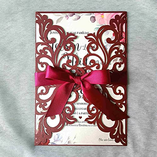 25 Stück lasergeschnittene Hochzeitseinladungskarten mit Umschlägen, leere Innenblätter, Bänder für Hochzeit, Brautparty, Quinceañera, Verlobung, Geburtstag, Einladungen (B001) von Generic