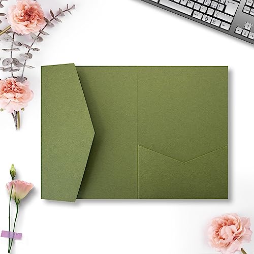 25 Stück A7 Taschen-Einladungen (13 x 18 cm) dreifach gefaltete Hochzeitseinladungskarten für 12,7 x 17,8 cm Einladungen, Hochzeit, Brautparty, Verlobung, Geburtstag, Sweet 16 (mattes Olivgrün) von Generic