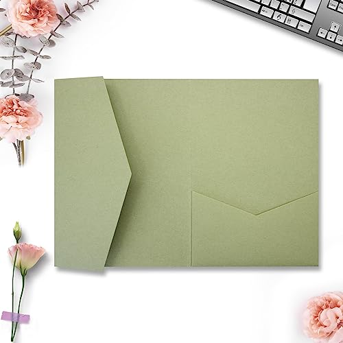 25 Stück A7 Taschen-Einladungen (13 x 18 cm) dreifach gefaltete Hochzeitseinladungskarten für 12,7 x 17,8 cm Einladungen, Hochzeit, Brautparty, Verlobung, Geburtstag, Sweet 16 (mattes Salbeigrün) von Generic