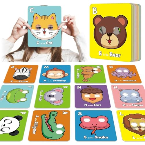 26 Stück Alphabet-ABC-Karteikarten mit Tiermasken, 2025 neue bunte Alphabet-Maskenkarten, interaktive Lernspiele, Buchstaben lernen, englische Sätze 26 Stück Alphabet-ABC-Karteikarten mit Tiermasken, 2025 neue bunte Alphabet-Maskenkarten, interaktive Lernspiele, Buchstaben lernen, englische Sätze von Generic