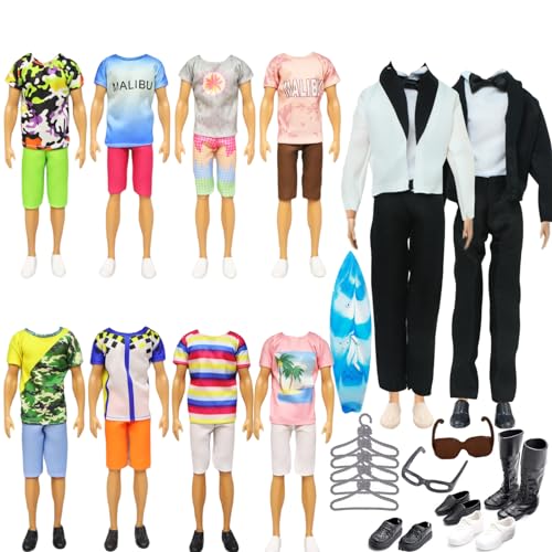 26 Stück Ken Kleidung und Zubehör, Clothes for Ken Jungen Puppen 1 Anzug 5 Freizeitbekleidung Kleidung 5 Hosen 6 Paar Schuhe 5 Kleiderregal 1 Ohrhörer 1 Paddle Board für 12 Zoll Jungen Puppen von Generic