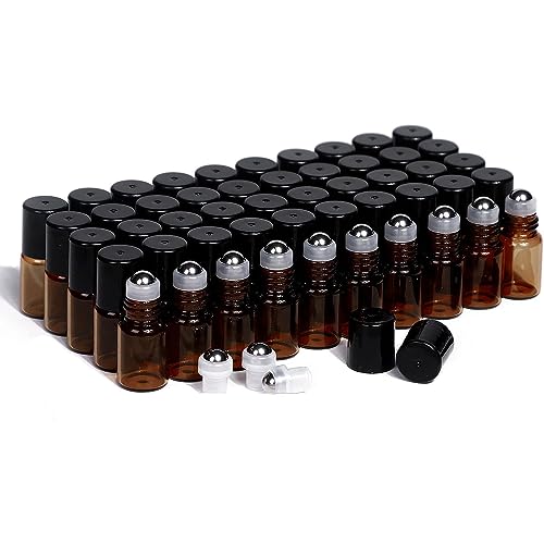 2ml Ätherische Öle Roll On Glasflaschen,50 Stück Mini Braun rollerflaschen Glas,kleine roll on für öle,Aromatherap Gemische,Parfüm,duftöl,lippenöl von Generic