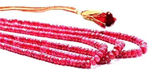 3 Stränge AAA natürliche Rubin facettierte Rondelle-Perlen, 3,5–5 mm, Rubin-Halskettenperlen, 45,7 - 50,8 cm, afrikanische Rubin-Rondelle-Perlen, 3.5-5 mm, Edelstein, Edelstein von Generic