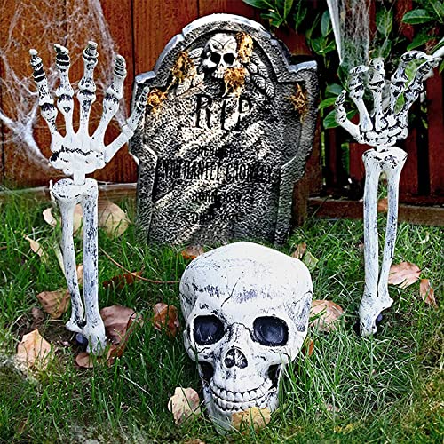 3 Stück Gefälschte Halloween Skelett Dekorationen, Schreckliche Outdoor Skelett Kopf für Skelett Arme Halloween Garten Dekorationen für Friedhof Haunted House Outdoor Yard von Generic