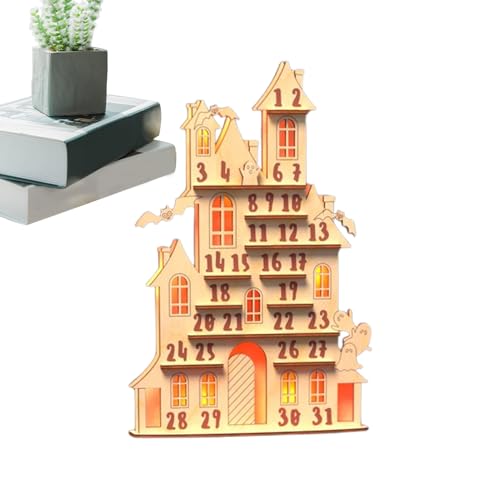 31 Tage Halloween Adventskalender - Holz Countdown -Dekoration, festliche Ferienblockset | 2024 Spooky -Kalender mit beweglichen Stücken für Spukhausdekor, saisonale Partyausstellung, Familienspaß von Generic