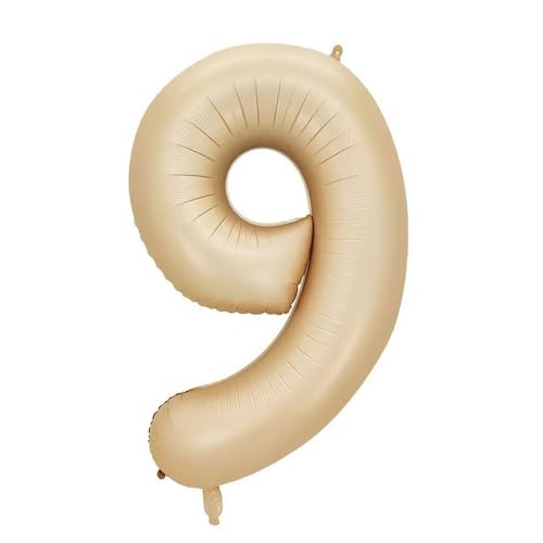 32/40 Zoll cremefarbene Zahlenballons 1-9 großer digitaler Folienball ， Happy Birthday-Partydekoration for Mädchen und Erwachsene, Hochzeit, for einfache Montage(Light Brown,9_32INCH) von Generic