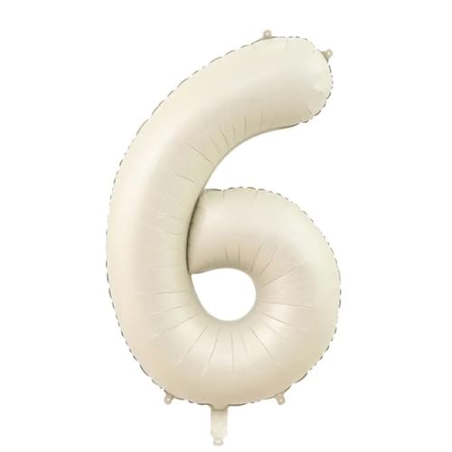 32/40 Zoll cremefarbene Zahlenballons 1-9 großer digitaler Folienball ， Happy Birthday-Partydekoration for Mädchen und Erwachsene, Hochzeit, for einfache Montage(White,6_32INCH) von Generic