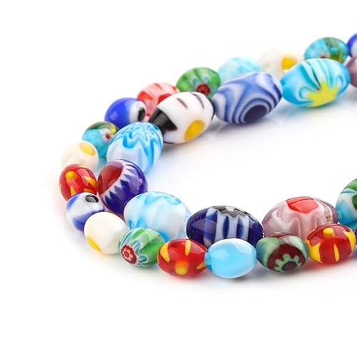 32-50 teile/los Oval Millefiori Lampwork Glasperlen Lose Abstandshalter Perlen für Schmuck Machen Handwerk Beacelet DIY Halskette Praktisch und geschickt von Generic