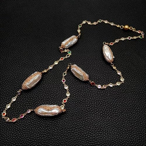 34" Weiße Biwa-Zuchtperle, Mehrfarbig, Zirkonia-Pavé, Lange Rosenkranzkette 34" Weiße Biwa-Zuchtperle, Mehrfarbig, Zirkonia-Pavé, Lange Rosenkranzkette von Generic