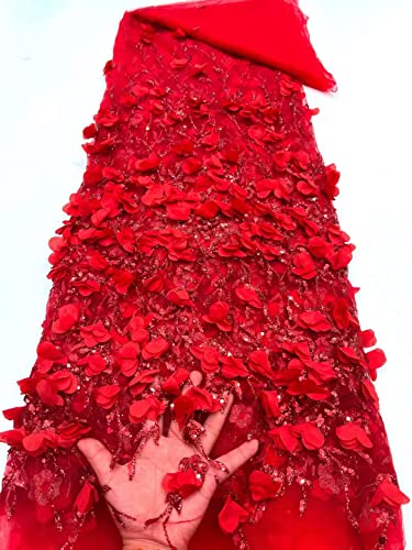 3D Französischer Spitzenstoff, goldfarben, Tüllnetz, Spitze, Nigeria, Hochzeit, 4,5 m/Stück, ML81N127 (rot) von Generic